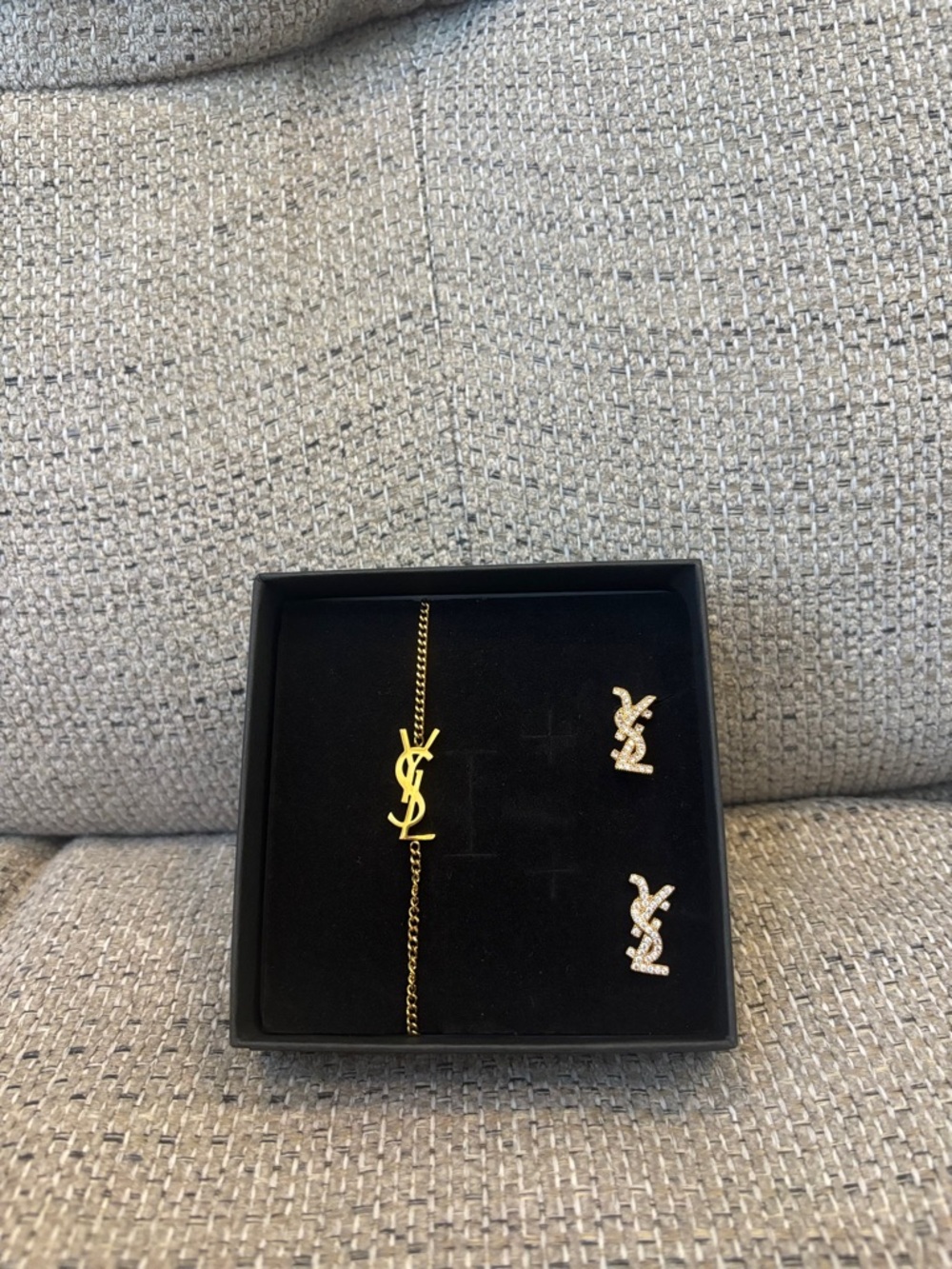 Yves Saint Laurent Gold Logo Stud Earrings - Picture 4 of 4